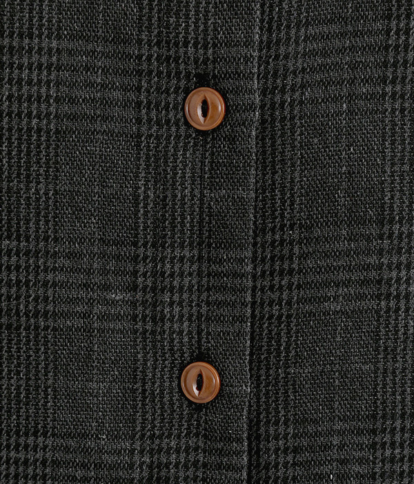 グレンチェック配色 ラウンドカラーシャツ(B・ブラック×ナチュラル)