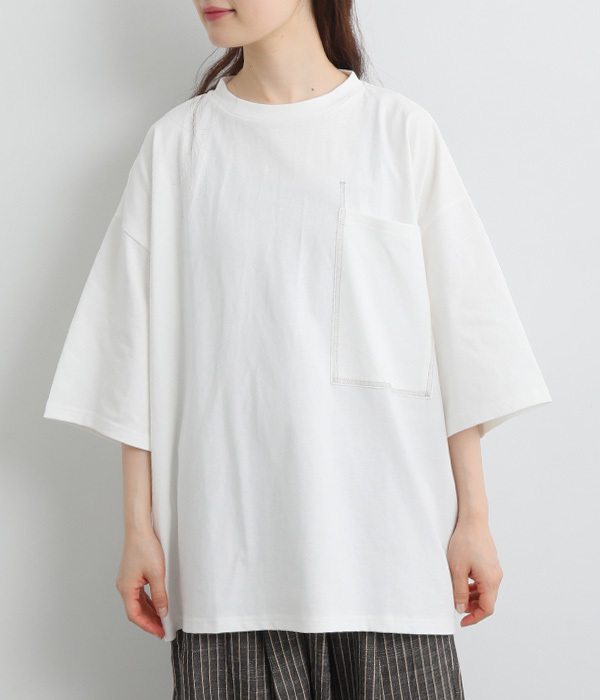 空紡糸天竺BIGポケット付きTシャツ(A・ホワイト)