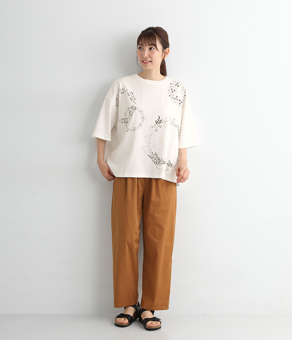 空紡天竺リーフサークル柄Tシャツ(A・ホワイト)