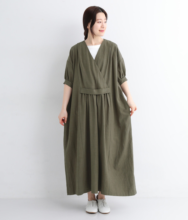 5分袖カシュクール風ワンピース(B・カーキ)