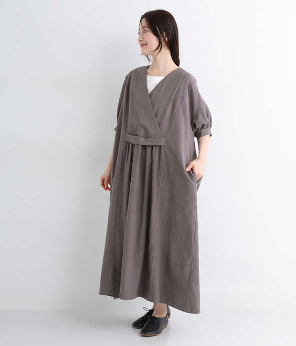 5分袖カシュクール風ワンピース(B・カーキ)