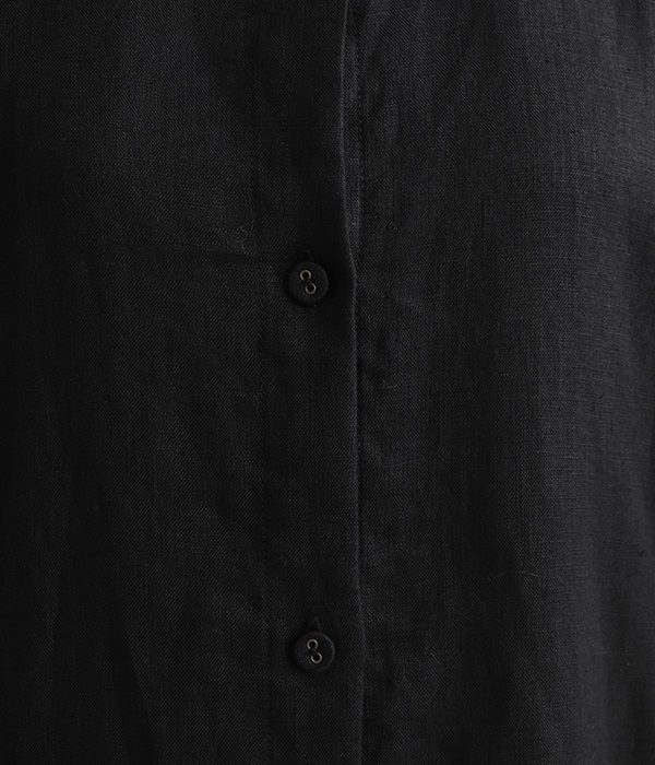 平織リネン前ポケットシャツチュニック(C・ブラック)