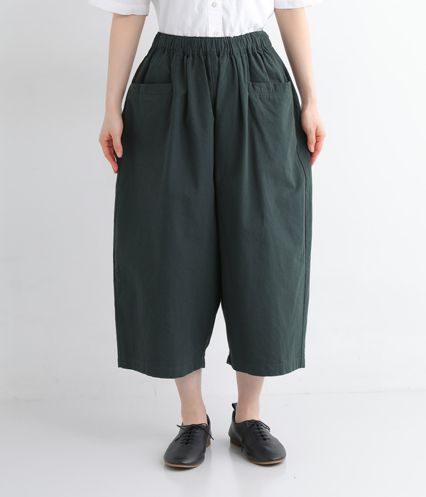 コットンツイル セミワイドクロップドパンツ(B・ダークグリーン)