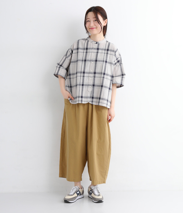 コットンツイル セミワイドクロップドパンツ(B・ダークグリーン)
