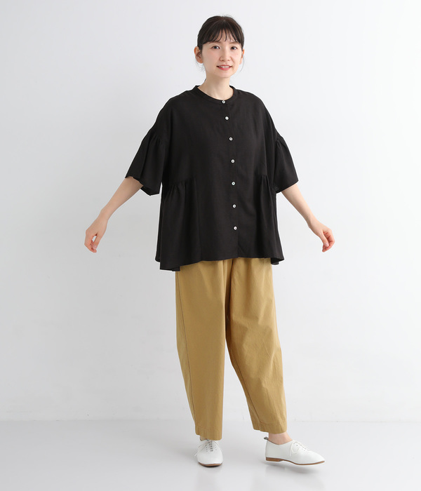コットンツイル タックワイドパンツ(A・ベージュ)