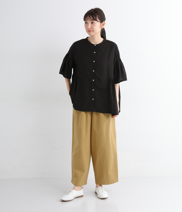 コットンツイル タックワイドパンツ(A・ベージュ)