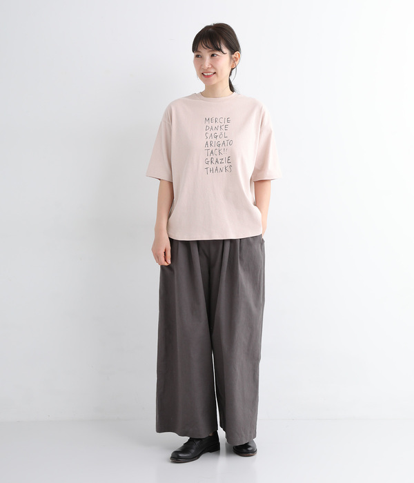 リサイクルコットン天竺 あいさつロゴプリントTシャツ(B・ピンク)