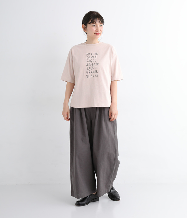 リサイクルコットン天竺 あいさつロゴプリントTシャツ(B・ピンク)