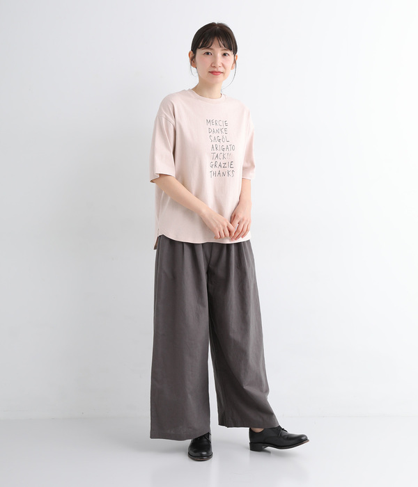リサイクルコットン天竺 あいさつロゴプリントTシャツ(B・ピンク)