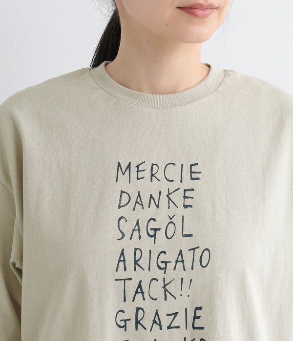 リサイクルコットン天竺 あいさつロゴプリントTシャツ(B・ピンク)