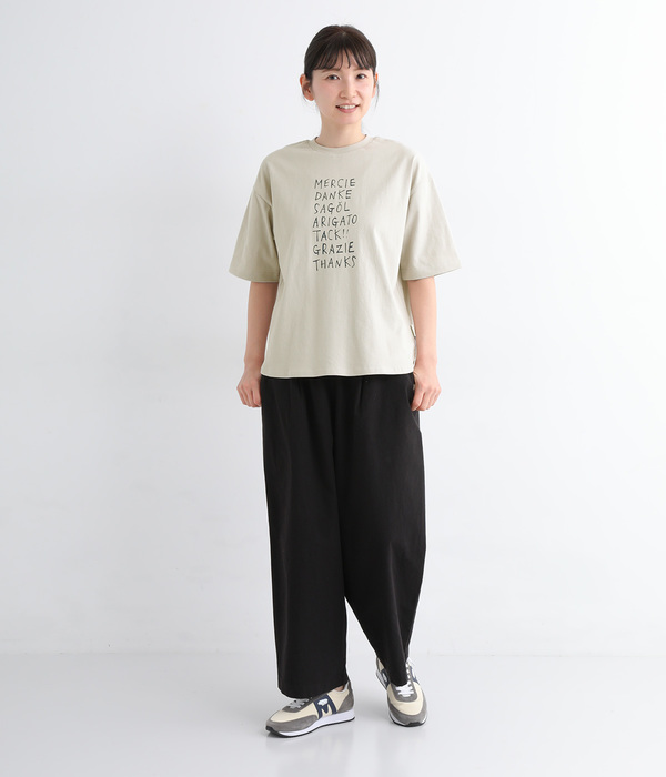 リサイクルコットン天竺 あいさつロゴプリントTシャツ(B・ピンク)