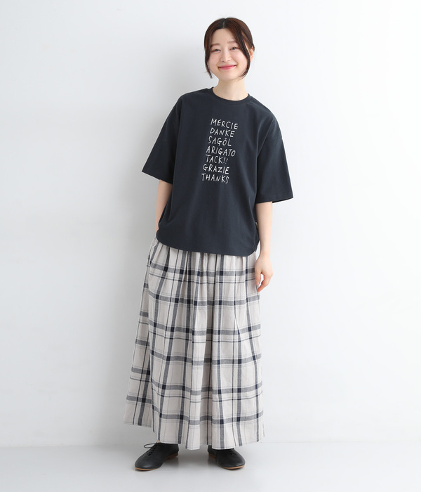 リサイクルコットン天竺 あいさつロゴプリントTシャツ(B・ピンク)