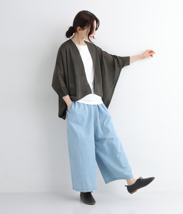 リネンライク ワイドニットトッパー(B・チャコール)