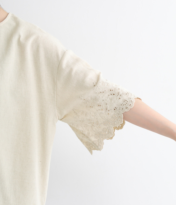 コットンリネン スカラップ刺繍ブラウス(B・ネイビー)