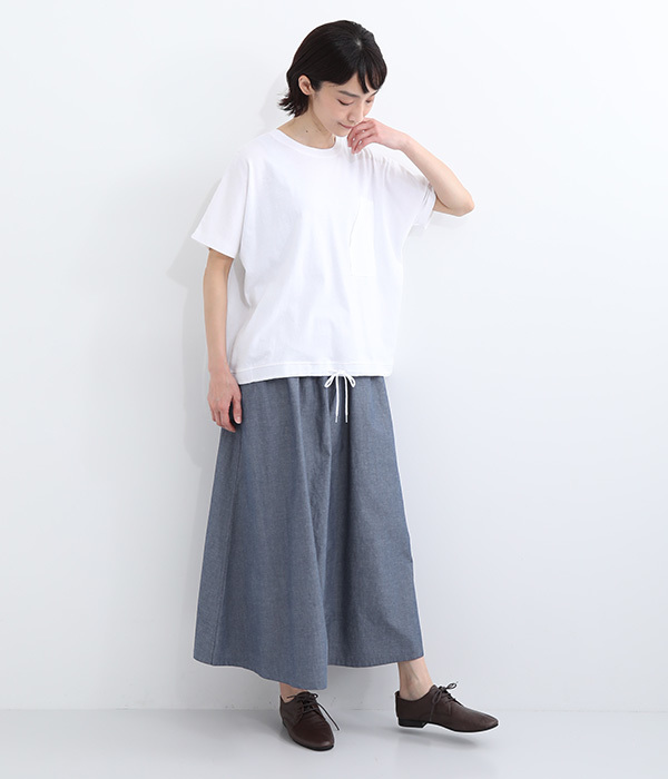 コットンリネン　ロゴ刺繍ギャザースカート(B・ネイビー)