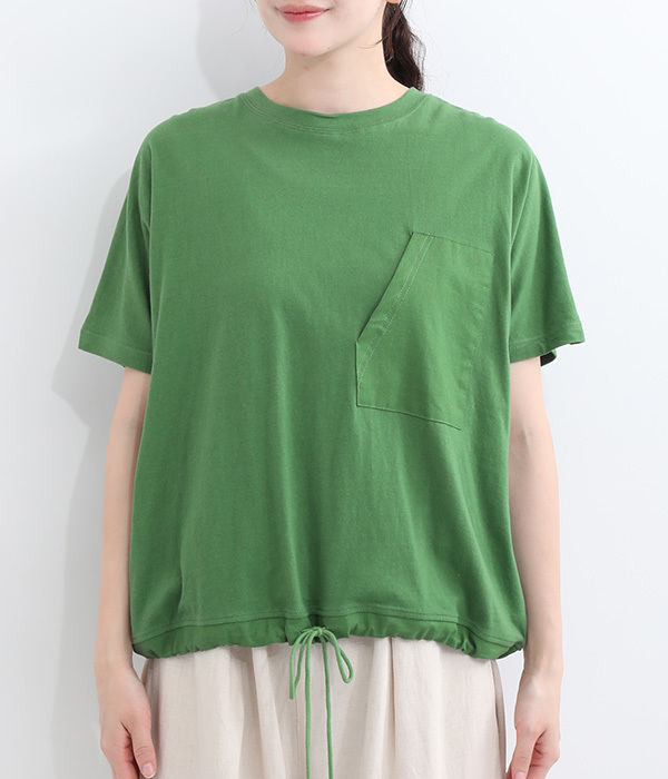 リサイクルコットン　ポケットドローストリングTシャツ(B・グラスグリーン)