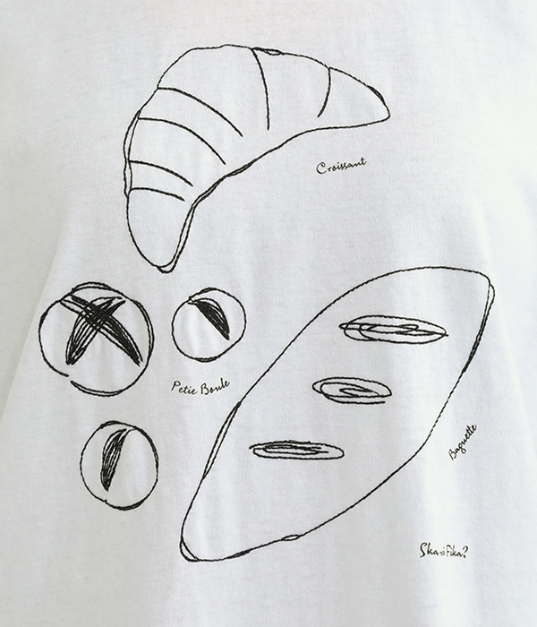 リサイクルコットン　いろいろパン刺繍Tシャツ(A・オフホワイト)