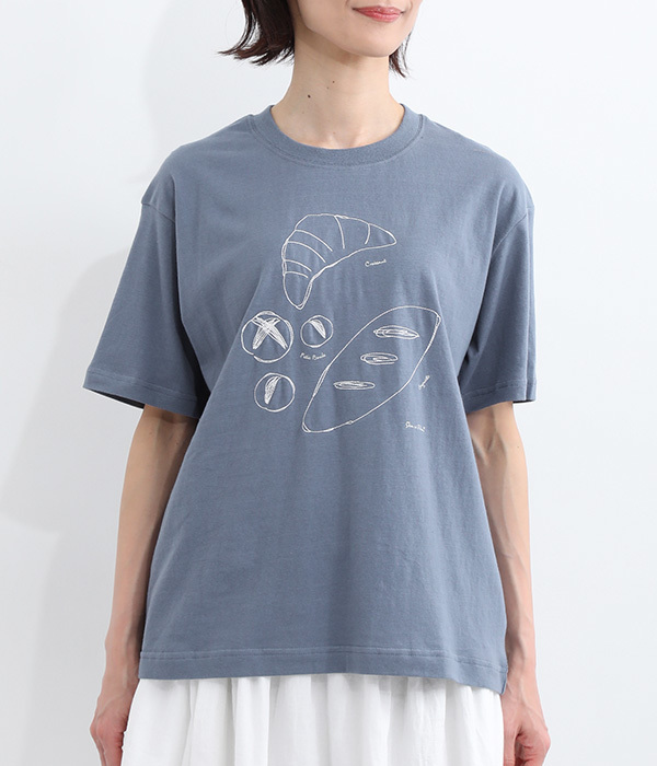 リサイクルコットン　いろいろパン刺繍Tシャツ(B・ダスティネイビー)