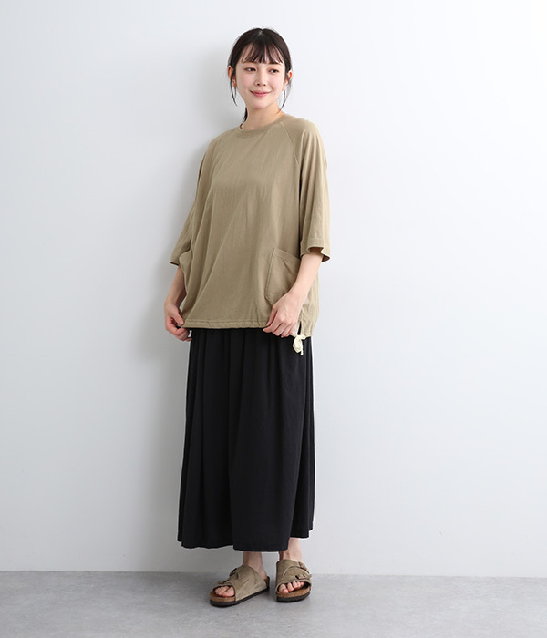 裾ドロストラグランTシャツ(C・カーキ)