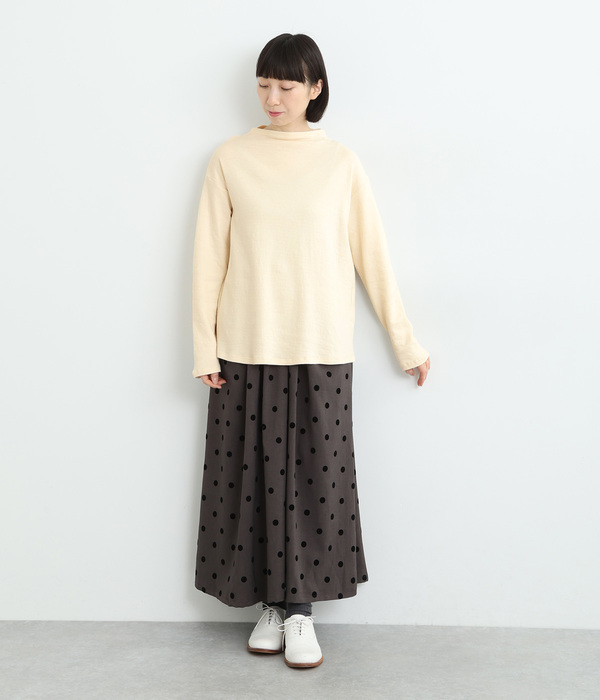 コットン接結天竺 ボトルネック長袖Tシャツ(B・キナリ)