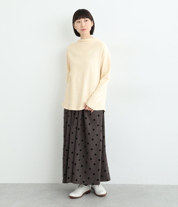 コットン接結天竺 ボトルネック長袖Tシャツ(B・キナリ)