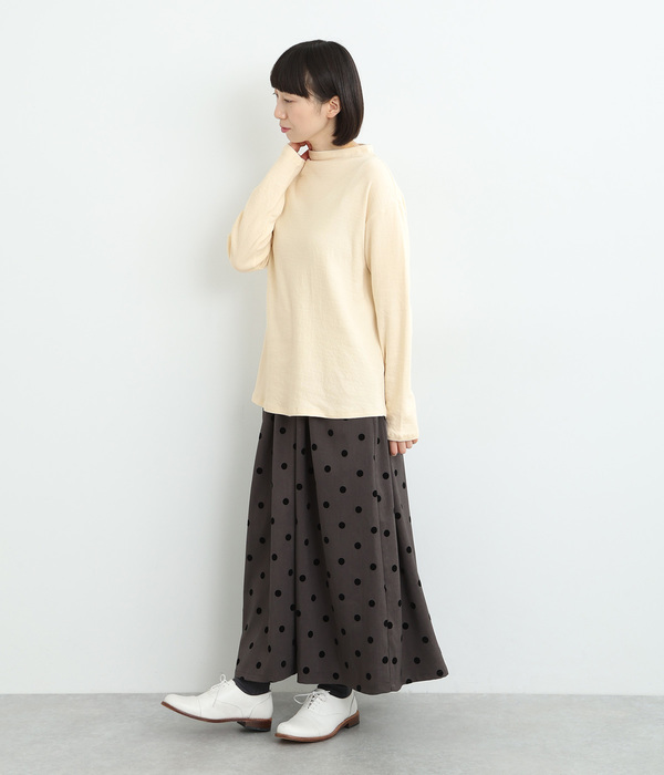 コットン接結天竺 ボトルネック長袖Tシャツ(B・キナリ)
