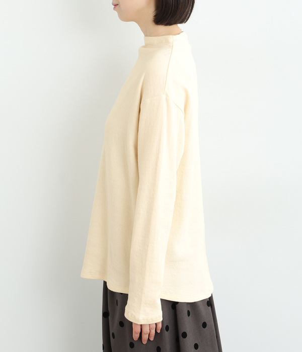 コットン接結天竺 ボトルネック長袖Tシャツ(B・キナリ)