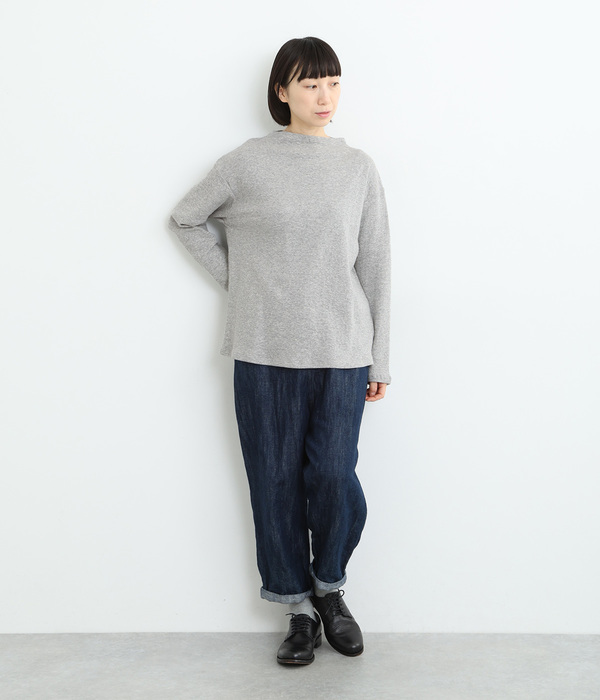 コットン接結天竺 ボトルネック長袖Tシャツ(B・キナリ)