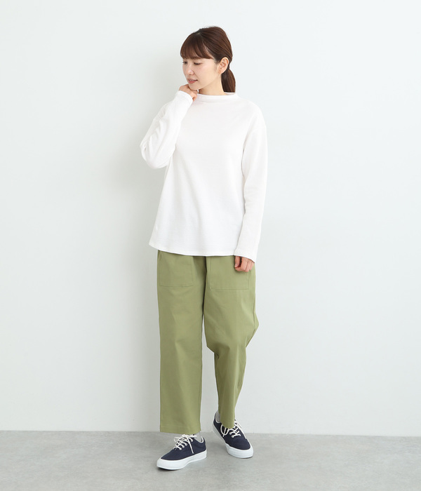 コットン接結天竺 ボトルネック長袖Tシャツ(B・キナリ)