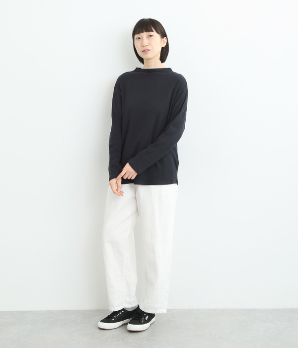 コットン接結天竺 ボトルネック長袖Tシャツ(B・キナリ)