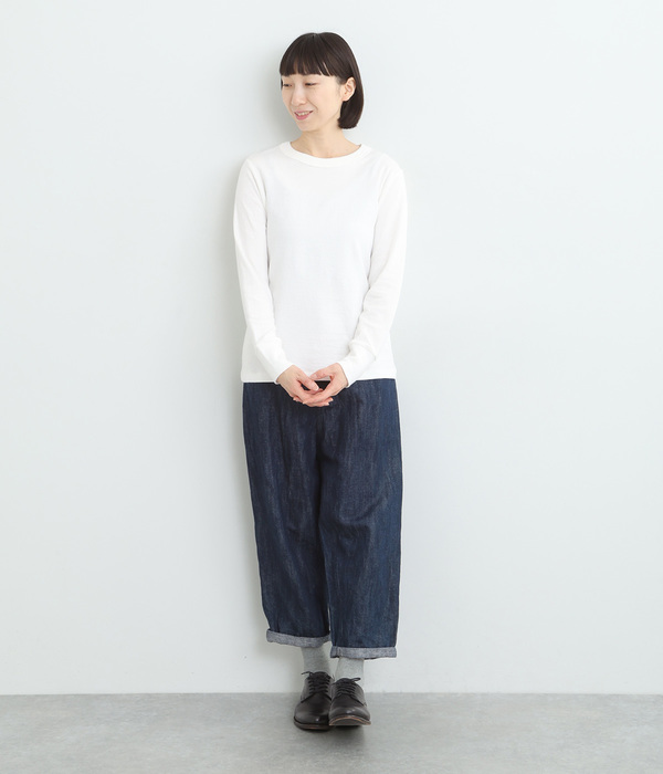 コットン接結天竺 クルーネック長袖Tシャツ(A・オフホワイト)