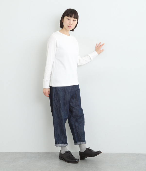 コットン接結天竺 クルーネック長袖Tシャツ(A・オフホワイト)
