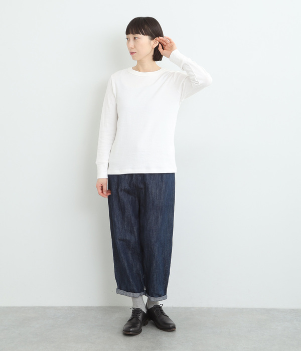 コットン接結天竺 クルーネック長袖Tシャツ(A・オフホワイト)