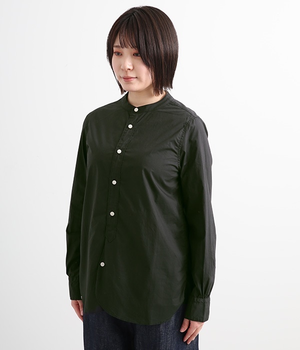 タイプライターラウンドヘムスタンドカラー長袖シャツ(B・ブラック)