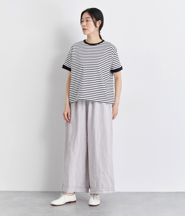 バスク天竺クルーネック半袖Tシャツ(C・ホワイト×ブラック)