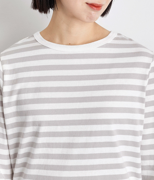 天竺七分袖Tシャツ(C・ホワイト×ブルー)