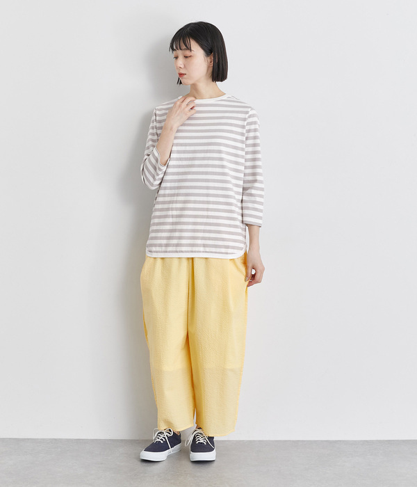 天竺七分袖Tシャツ(C・ホワイト×ブルー)