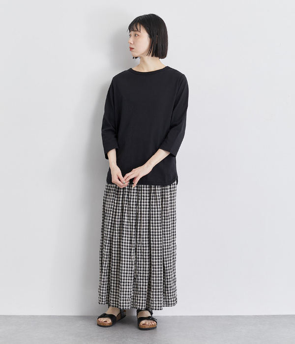 天竺七分袖Tシャツ(C・ホワイト×ブルー)