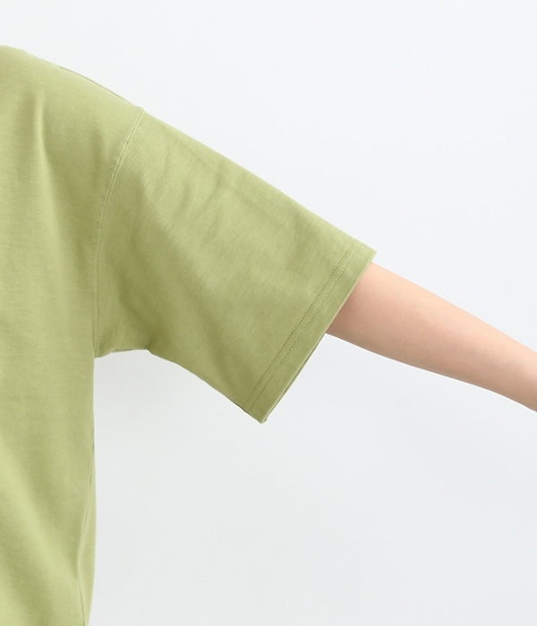 デラヴェジャージー　チビスリットクルーネック半袖Tシャツ(F・サックス×グレージュ)