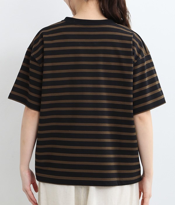 デラヴェジャージー　チビスリットクルーネック半袖Tシャツ(G・ブラック×ダークブラウン)