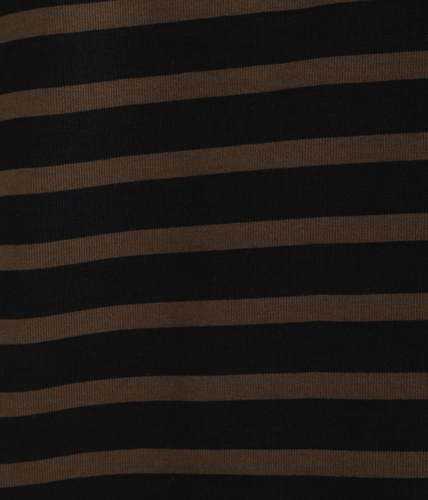 デラヴェジャージー　チビスリットクルーネック半袖Tシャツ(G・ブラック×ダークブラウン)
