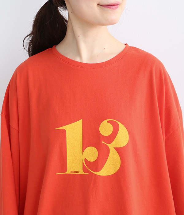 天竺　13プリントクルーネックワイドTシャツ(D・ブラッドオレンジ)