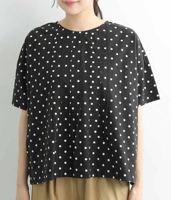 フロントタックワイドシャツ(A・水玉ブラック)