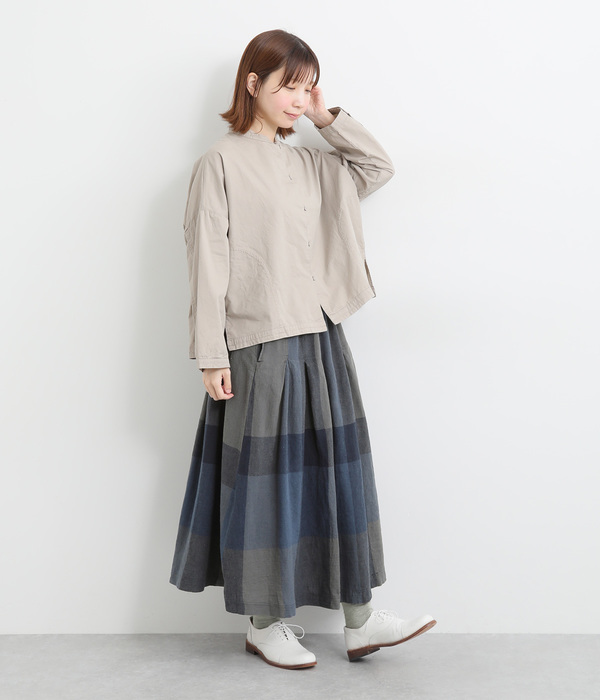 コットンリネンガーゼビッグチェックフレアスカート(B・ネイビー)
