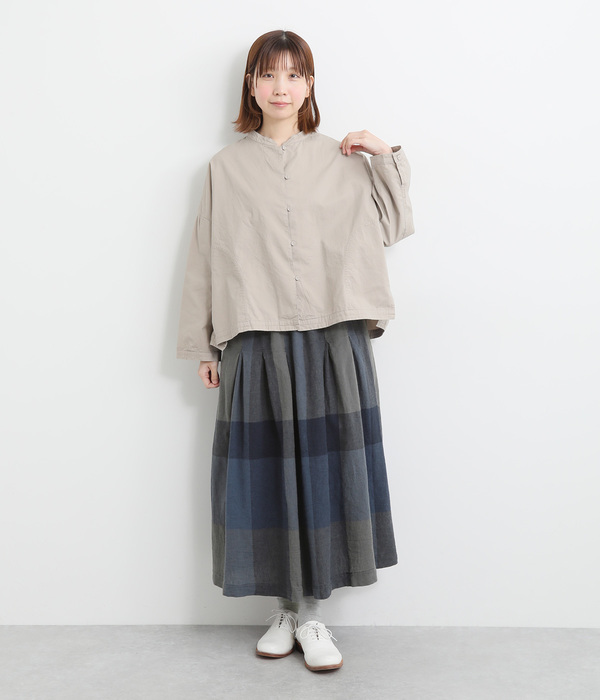コットンリネンガーゼビッグチェックフレアスカート(B・ネイビー)