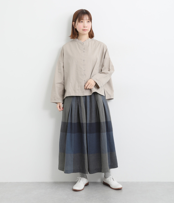 コットンリネンガーゼビッグチェックフレアスカート(B・ネイビー)