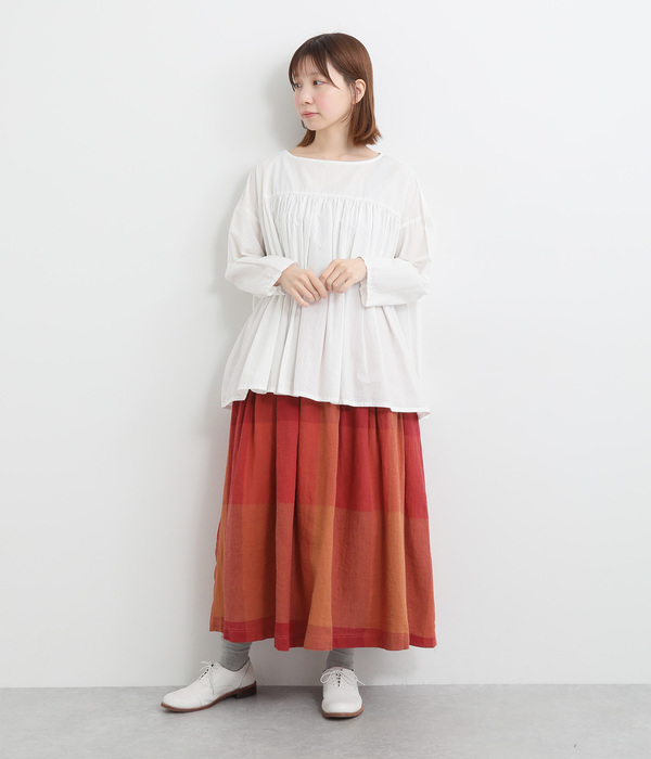 コットンリネンガーゼビッグチェックフレアスカート(B・ネイビー)