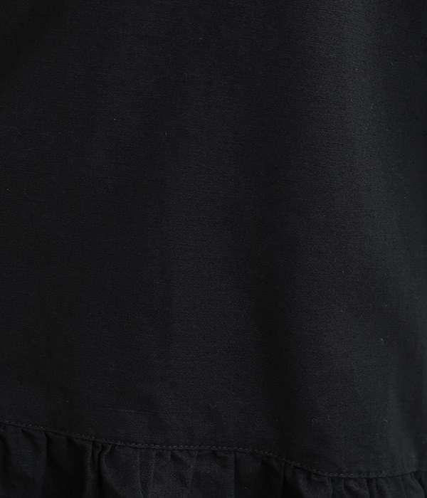 コットンリネンオックス　裾フリルプルオーバー(B・ブラック)