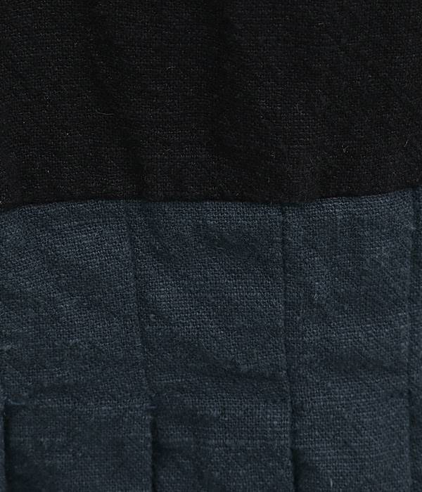 リネンコットンオックス　裾フリルワイドパンツ(C・ブラック)