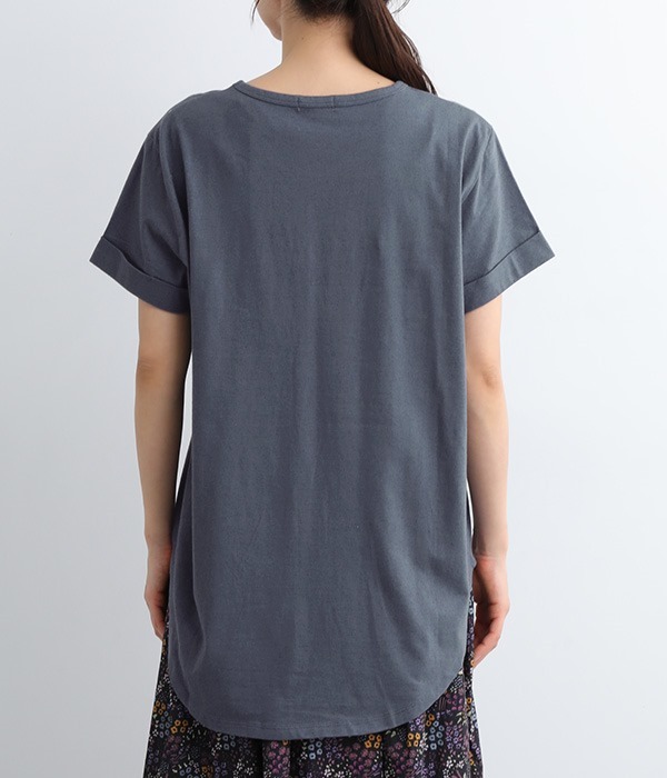 天竺 バックラウンド裾Tシャツ(B・ブルーグレー)